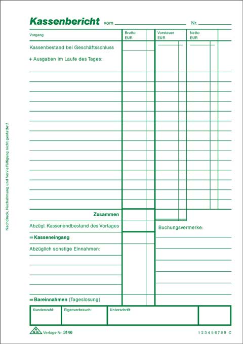 Kassenbericht - Block