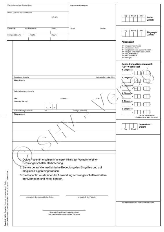 Krankenblatt Schwangerschaftsunterbrechung