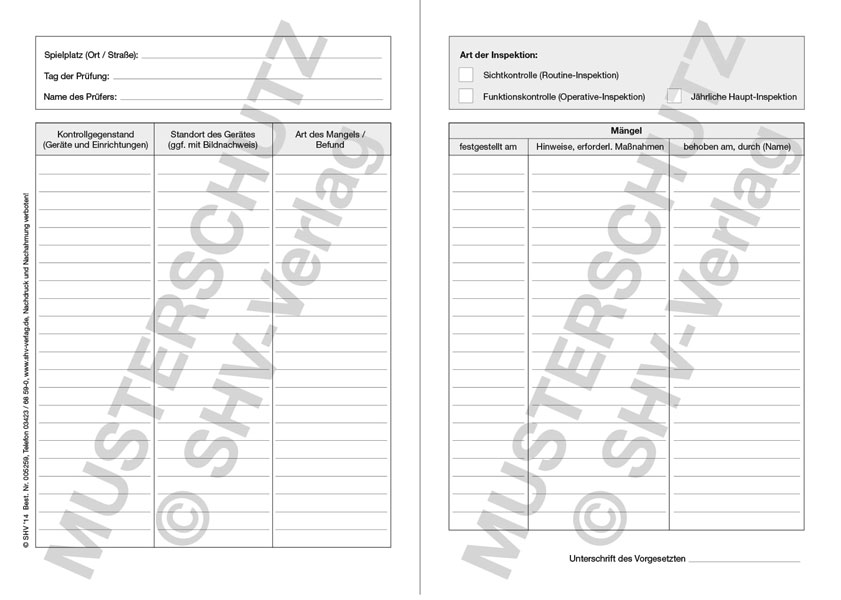 Kontrollbuch für Spielplätze, innen