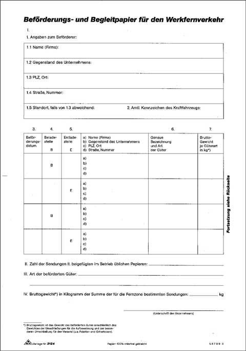Beförderungs- und Begleitpapier - Block