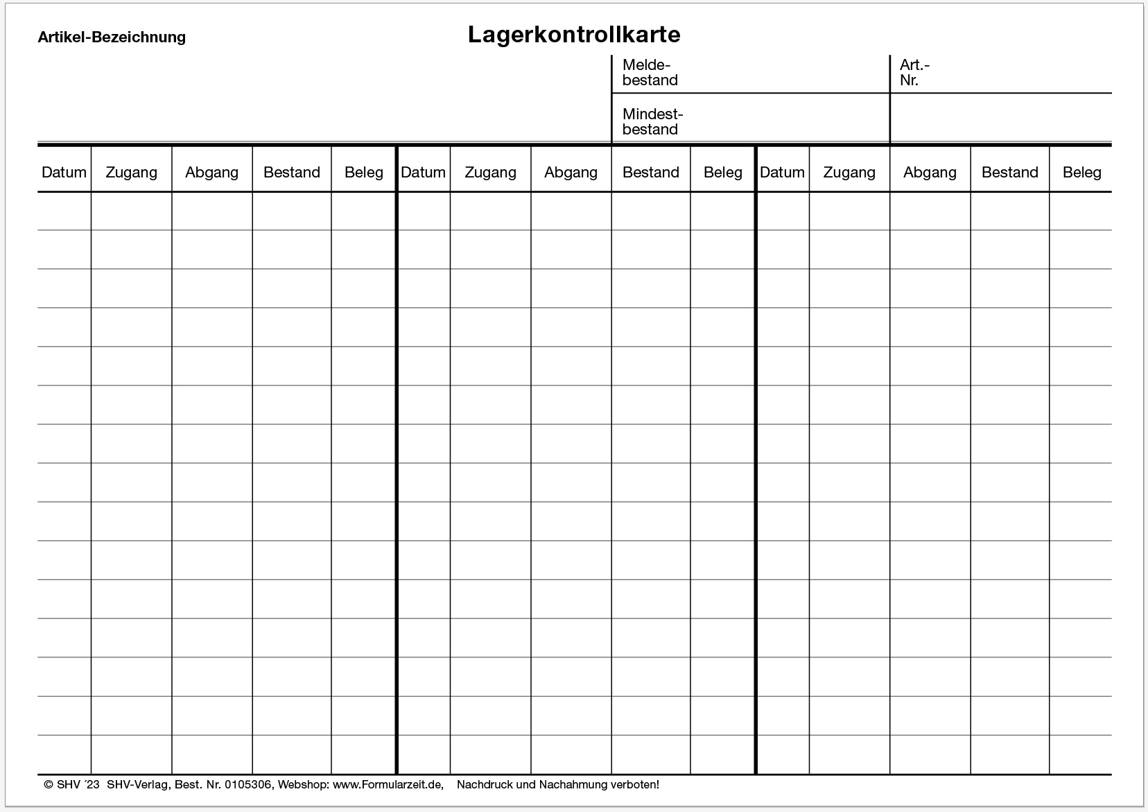 Lager-Kontrollkarte DIN A5 quer Seite 1