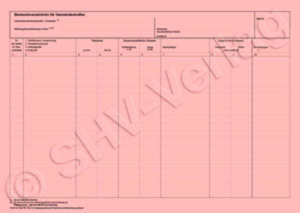 Bestandsverzeichnis A3 (tabellarisch) für Gemeindestraßen