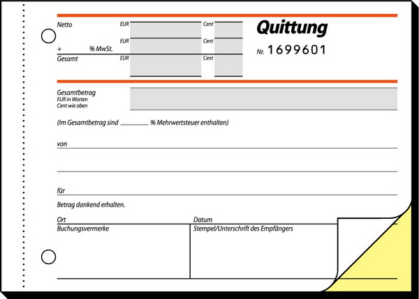 Quittungsblock SIGEL SD121 fortlaufend nummeriert, A6 quer, 50Blatt, selbstdurchschreibend