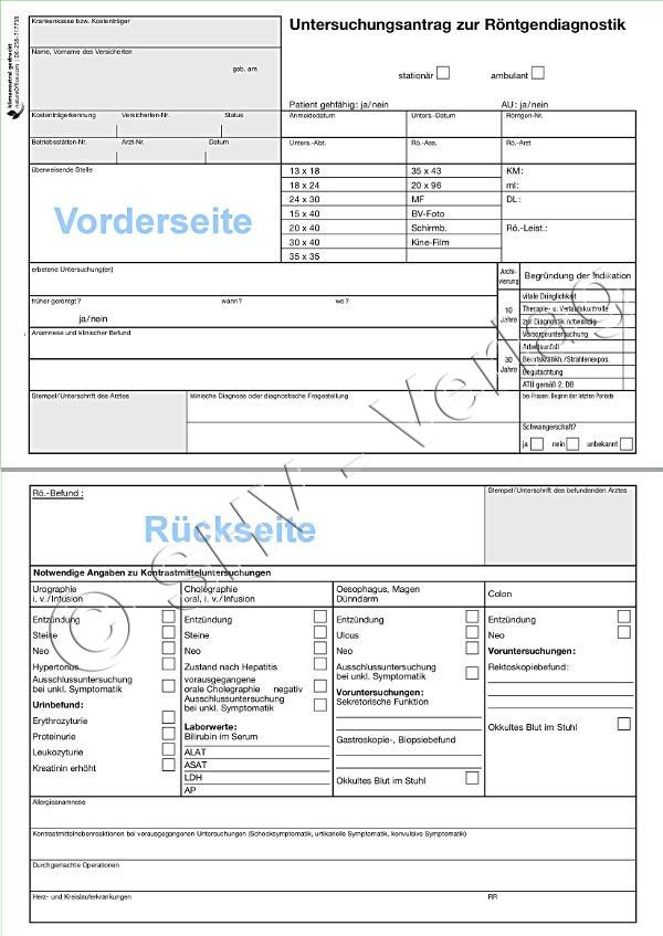Untersuchungsantrag zur Röntgendiagnostik