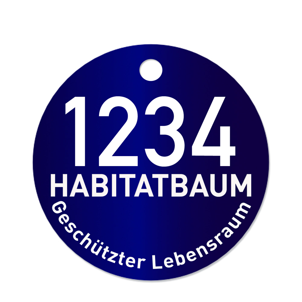 Habitatbaum geschuetzter Lebensraum, Alu Plakette Baummarke, blau