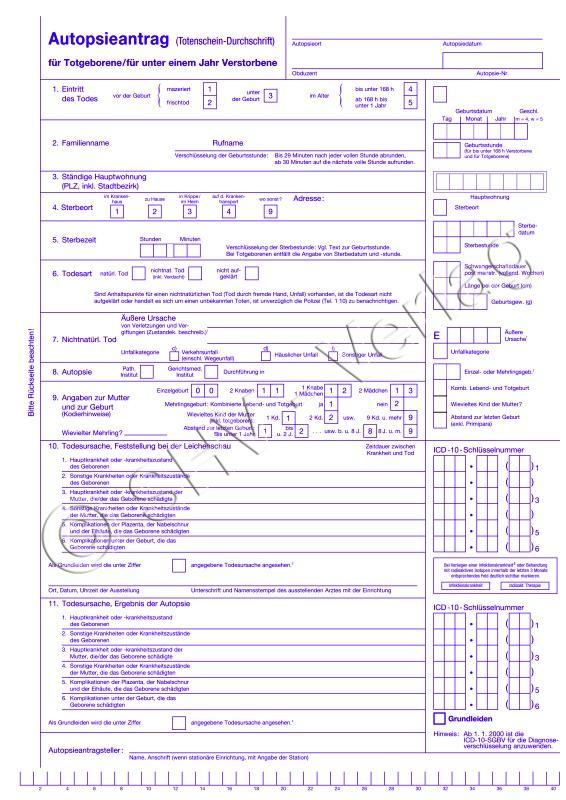 Autopsieantrag für Totgeborene / für unter 1 Jahr Verstorbene