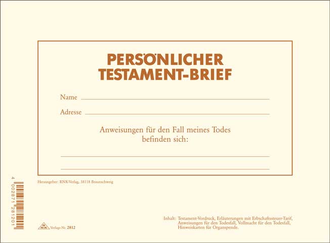 Persönlicher Testament-Brief