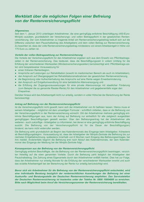 Arbeitsvertrag für geringfügig Beschäftigte / Minijob und Teilzeitbeschäftigte