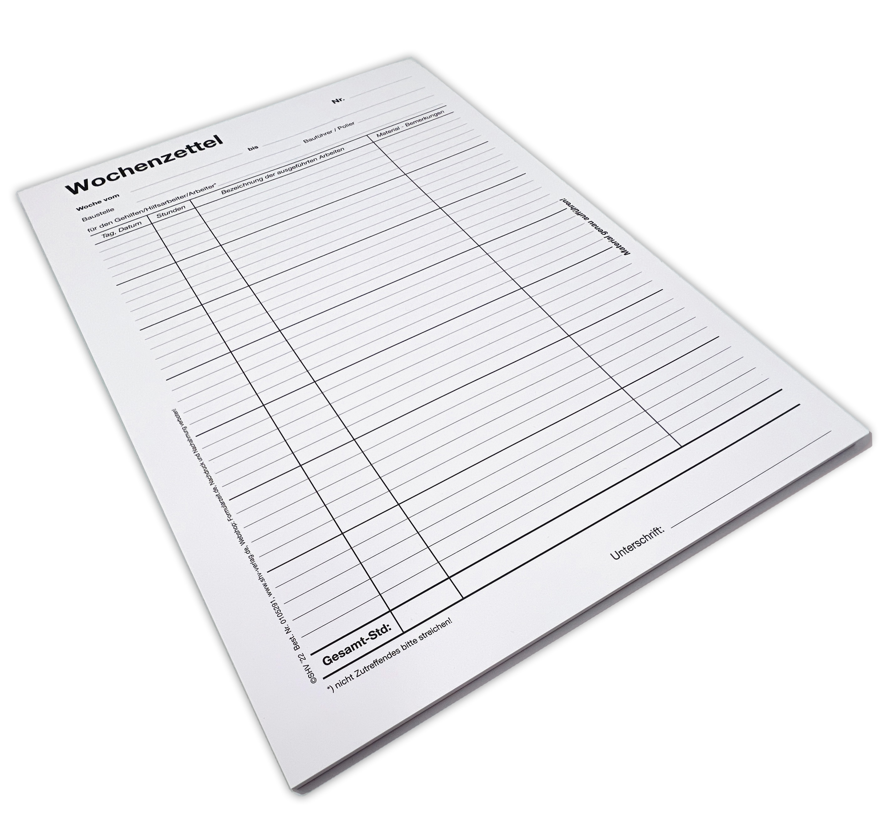 Wochenzettel - Block, 100 Blatt, DIN A4 mit viel Platz zur Erfassung der Arbeitsleistung-2