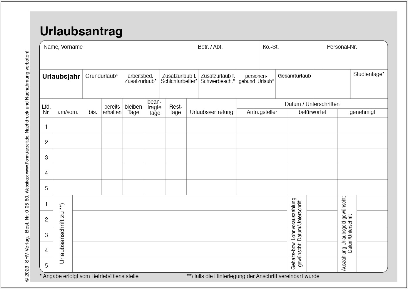 Urlaubsantrag, Freistellungsantrag, Seite 1