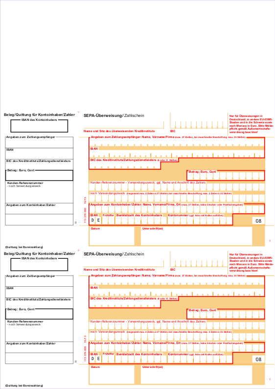 SEPA Überweisung/Zahlschein 2