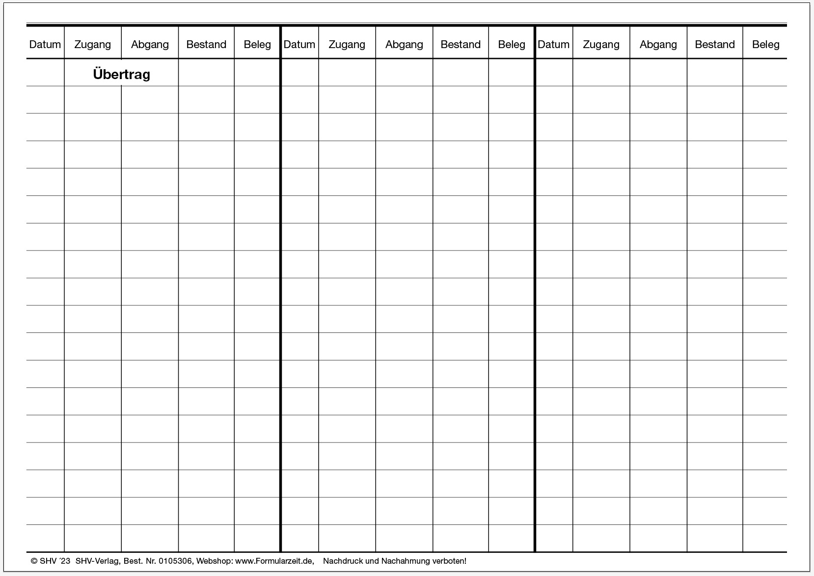 Lager-Kontrollkarte DIN A5 quer seite 2, Rückseite