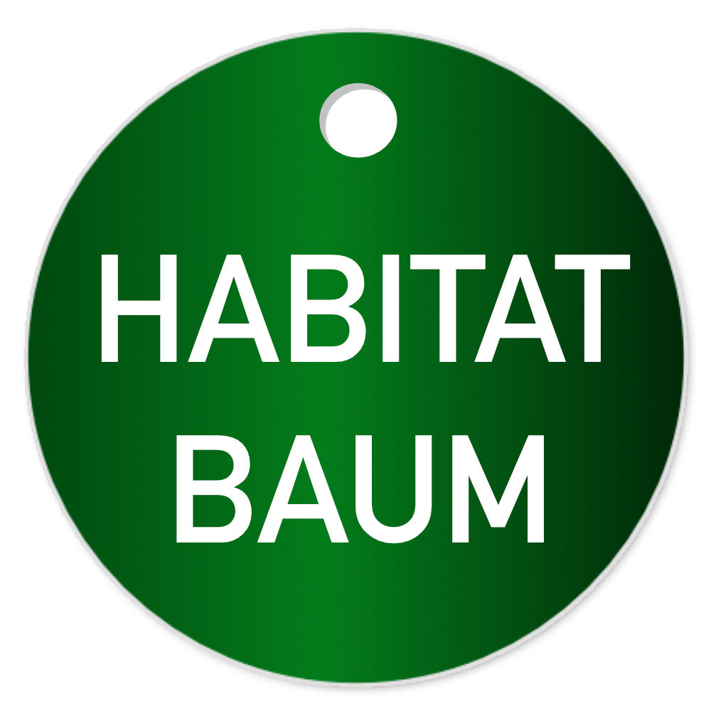 Habitatbaum Baumplakette, 40 mm rund, Aluminium, eloxiert, Stärke 1mm, Text, Laserbeschriftung