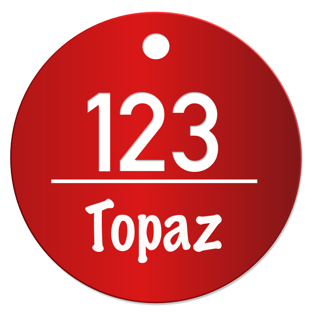 Obstbaumplaketten, Obstbaumschild, rot, Lasergravur alle,50mm