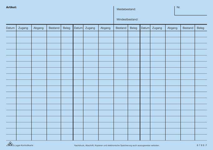 Lager-Kontrollkarte 115554-1