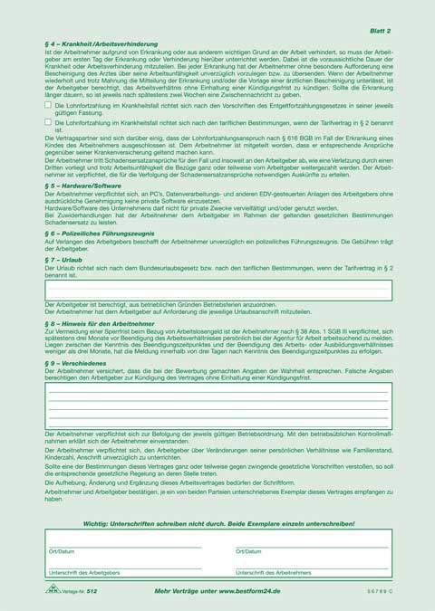 Befristeter Arbeitsvertrag - SD, 2 x 2 Blatt, DIN A4, + 1 Seite, DIN A4, mit Hinweisen mit oder ohne Sachgrund