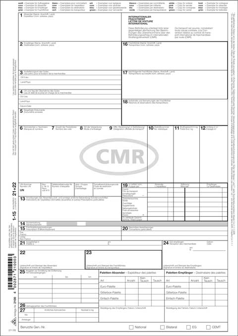 2100___ebd001 Internationaler Frachtbrief (CMR) - selbstdurchschreibend, Vorderseite