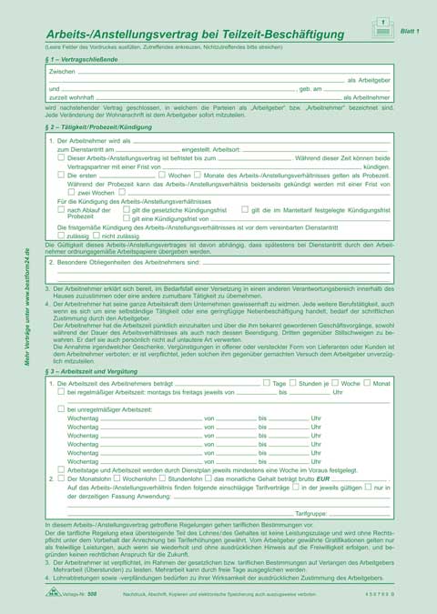 3 x Arbeits-/Anstellungsvertrag bei Teilzeit-Beschäftigung - selbstdurchschreibend