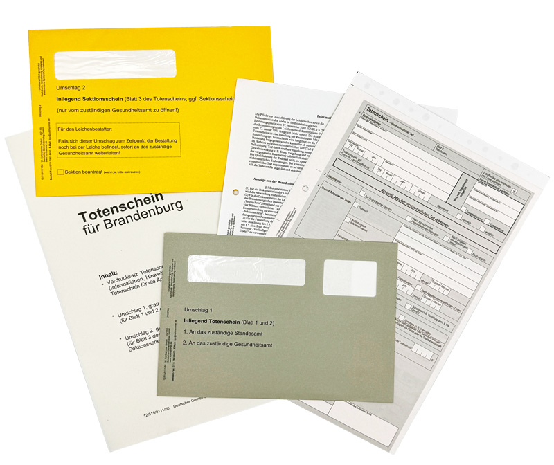 Todesbescheinigung Bundesland Brandenburg, Totenschein, Komplettsatz