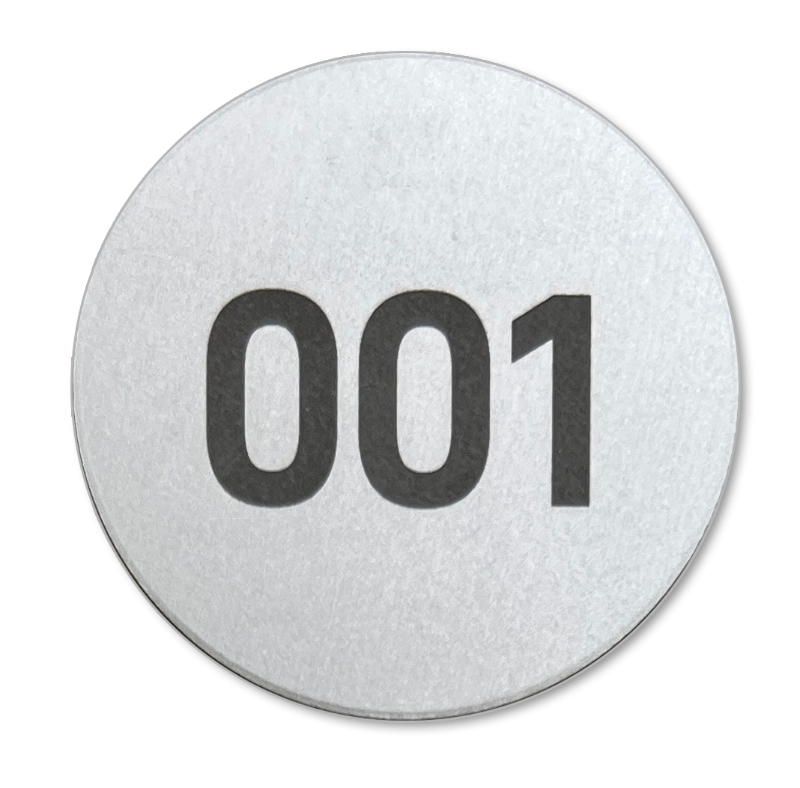 Baummarken, Plaketten, Dicke 1mm, Aluminium natur-silber matt, Ziffern dunkelgrau, extra tiefe Laser-Gravur