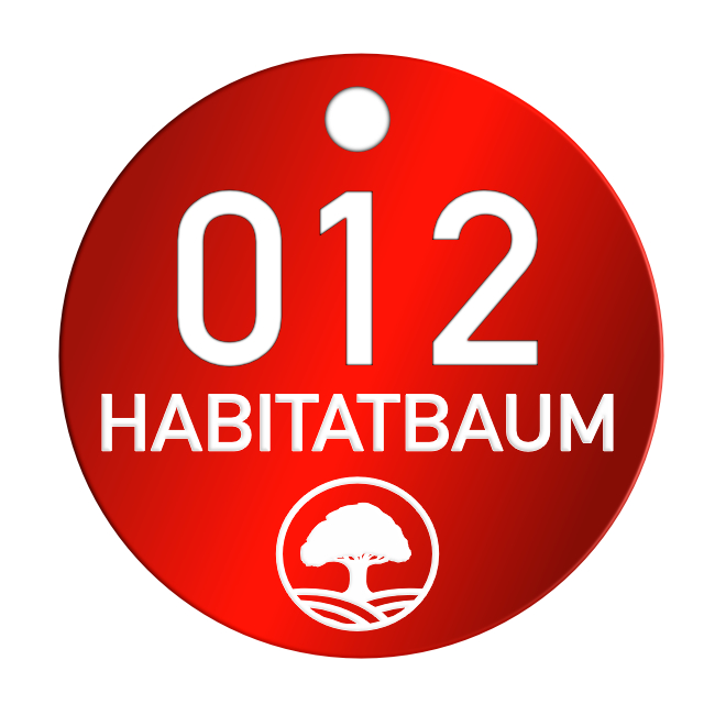 Habitatbaum geschuetzter Lebensraum, Logo Baum, Alu Plakette Baummarke, Muster rot