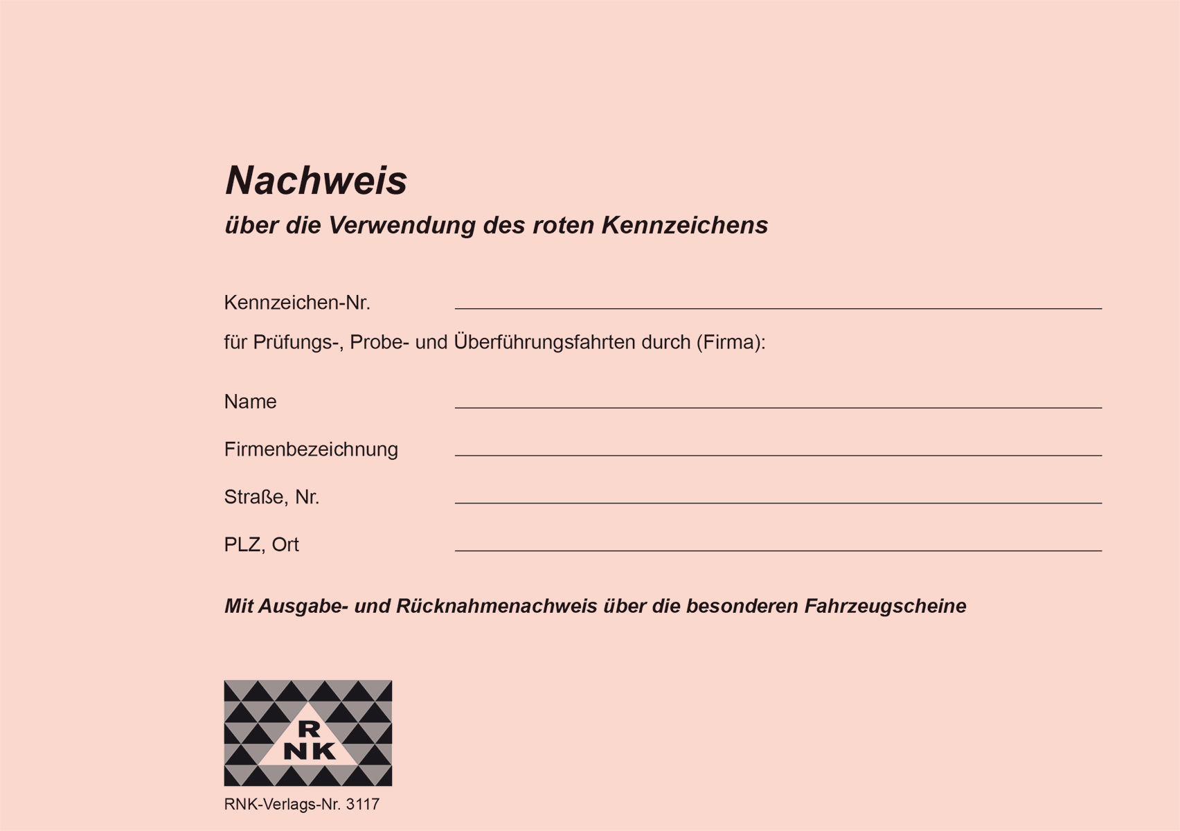 3117_rote_kennzeichen_001 Nachweisheft für rote Kennzeichen Umschlag 1