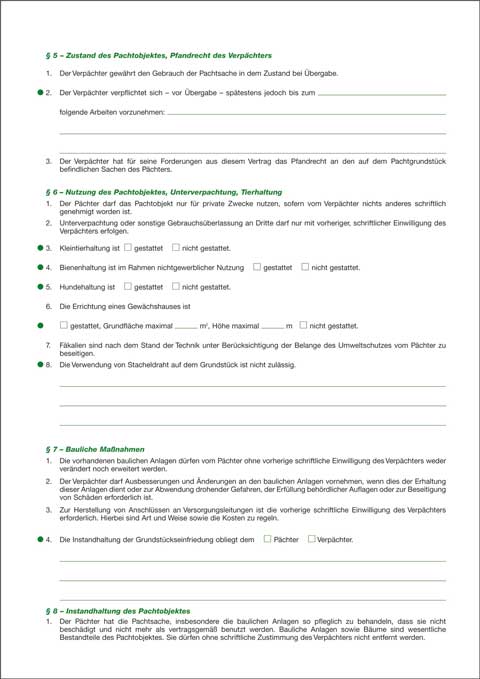 Vertrag über die Verpachtung eines Grundstücks, 4 Seiten, gefalzt auf DIN A4 für die Verpachtung eines Grundstücks zur privaten Nutzung
