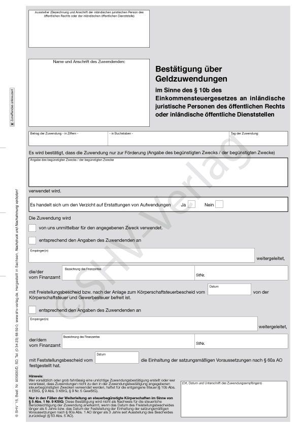 Spendenbestätigung Behörden Geldzuwendung