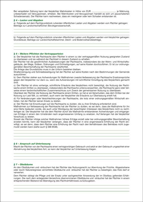Landwirtschaftlicher Pachtvertrag, 4 Seiten, gefalzt auf DIN A4 zur Verpachtung landwirtschaftlicher Flächen