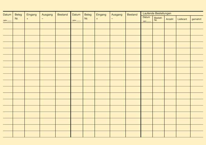 Lagerkarte gelb Rückseite