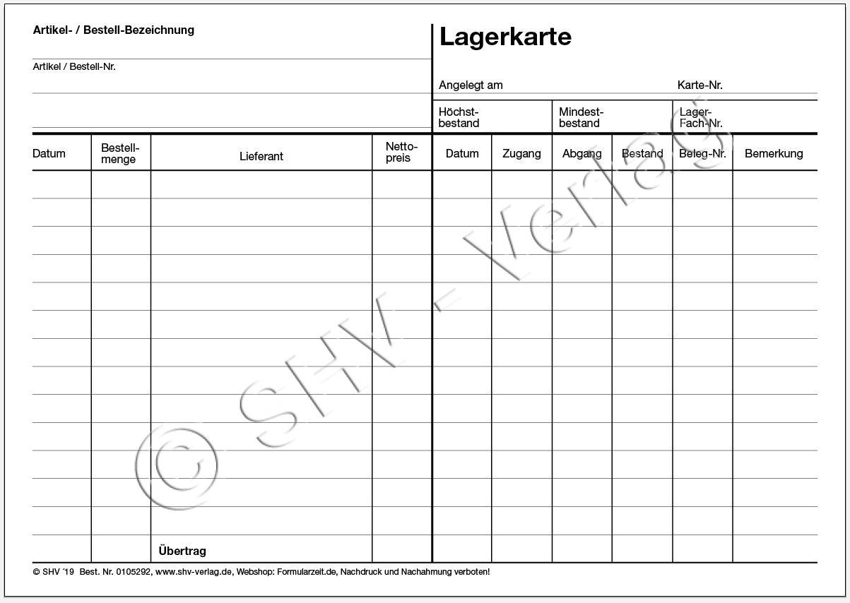Lagerkarte DIN A5 quer weiß, Vorderseite