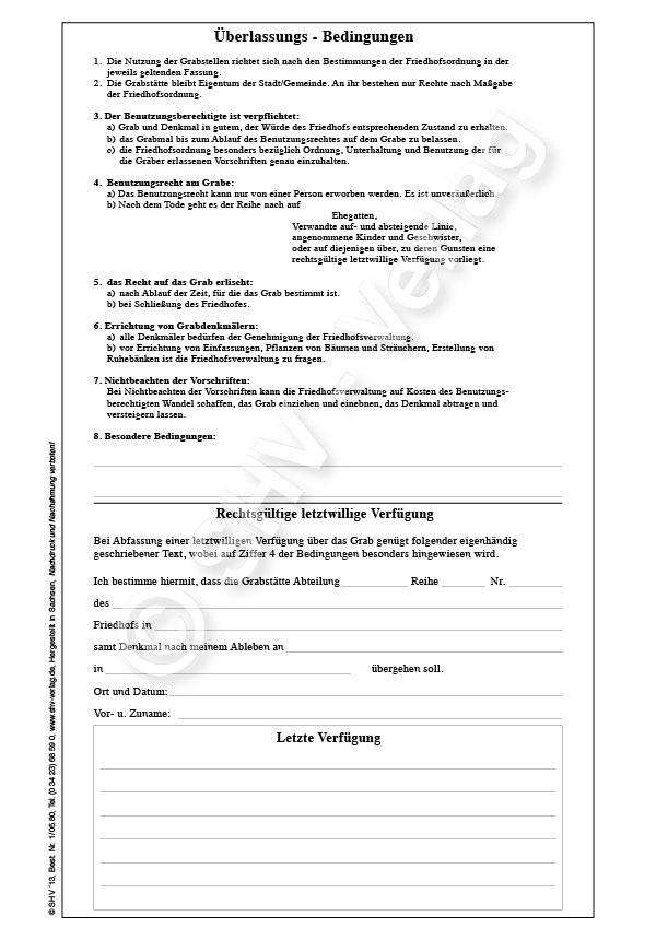 Urkunde, Nachkauf einer Grabstaette Rückseite