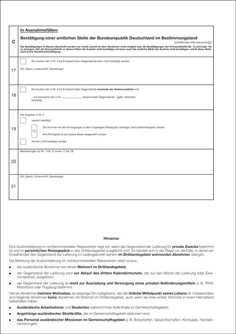 Ausfuhrkassenzettel Und Abnehmerbescheinigung für Umsatzsteuerzwecke Seite 3