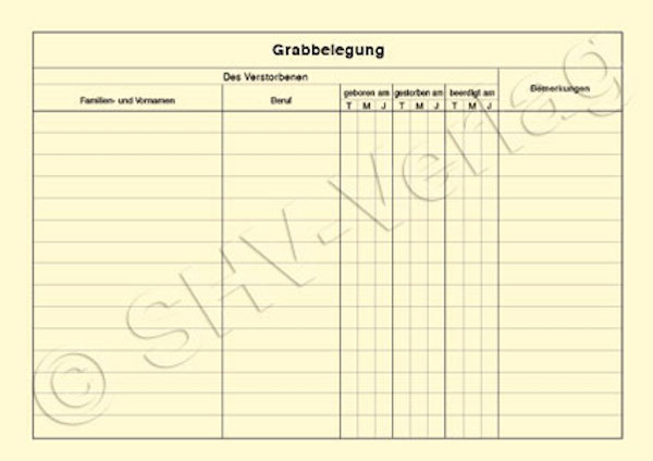 Grab-Karteikarte, Rückseite
