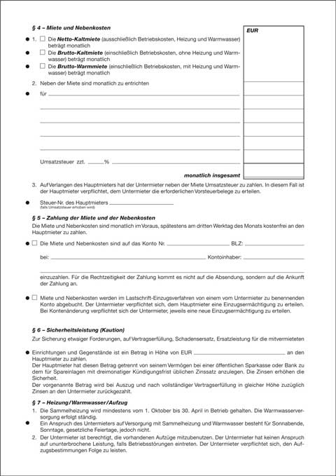 Untermietvertrag für Gewerberäume, 4 Seiten, gefalzt auf DIN A4 zur teilweisen oder vollständigen Untervermietung