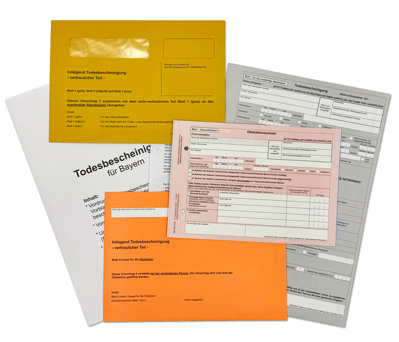Todesbescheinigung Bayern, Totenschein, Komplettsatz, A4, aktuelle Ausführung 2021-07