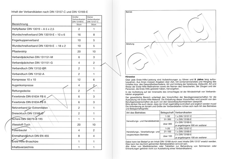 Verbandbuch für die Erste Hilfe Umschlag innen