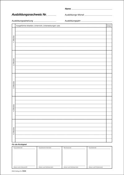 Ausbildungsnachweis - Block für monatliche Eintragungen in Blockform 2