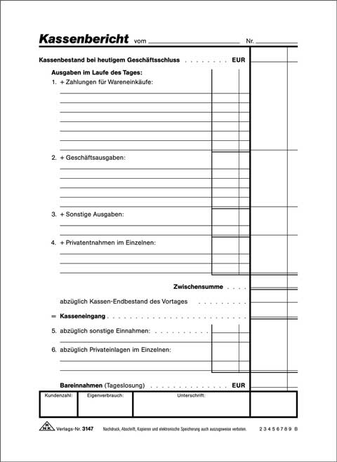 Kassenbericht - Block