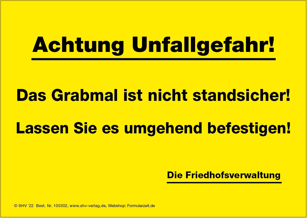 Aufkleber für den Friedhof, "Achtung Unfallgefahr", DIN A6, gelb
