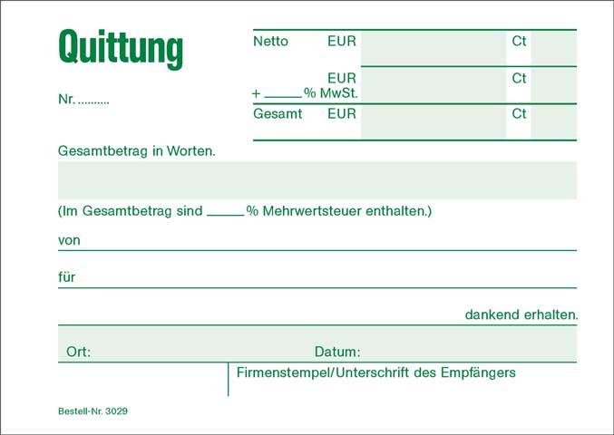 Quittung mit ausgew. MwSt