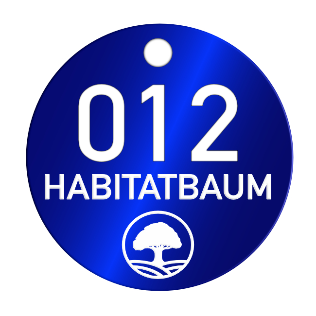 Habitatbaum geschuetzter Lebensraum, Logo Baum, Alu Plakette Baummarke, blau