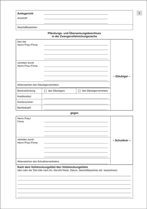 Antrag auf Erlass eines Pfändungs- und Überweisungsbeschlusses zur Pfändung von sonstigen Geldfordrg