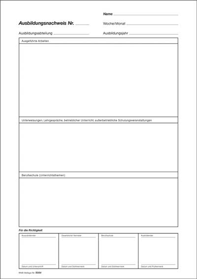 Ausbildungsnachweis - Block für wöchentliche oder monatliche Eintragungen 2