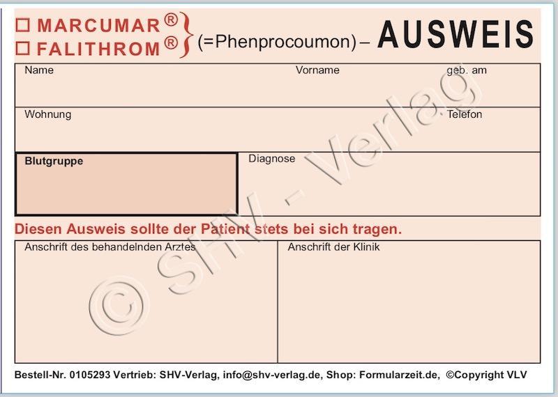 Behandlungsausweis ( Falithrom®/Marcumar® ) Seite 1