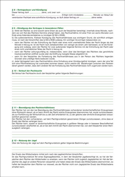 Landwirtschaftlicher Pachtvertrag, 4 Seiten, gefalzt auf DIN A4 zur Verpachtung landwirtschaftlicher Flächen