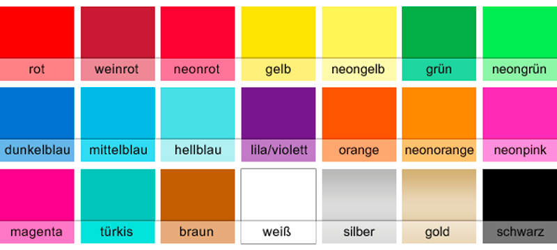 Einlassbänder Vinyl Farben