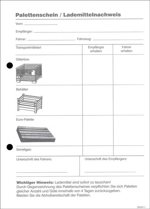 Palettenschein / Lademittelnachweis - Block hochformat