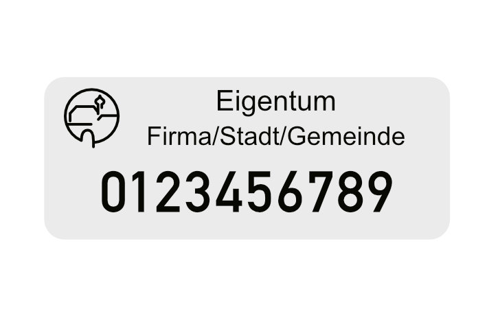 Inventaraufkleber, 50x20mm, Typenschild, Stärke 0,5mm, selbstklebend, Alu eloxiert