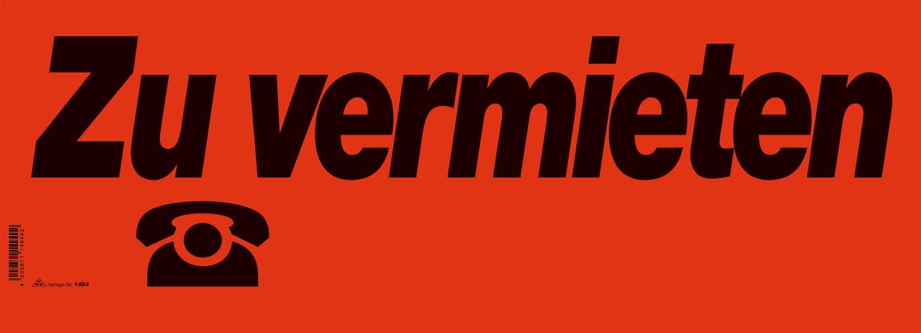 Plakat "Zu vermieten", Maße (BxH): 530 x 190 mm